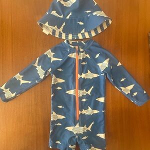 Tea Collection Blue and White Shark Rashguard Set